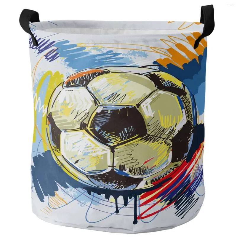 Sac à linge Football Watercolor Brush Sport Soccer Soccer Dirket Basket Poldable Home Organizer Clothing Kids Toy Rangement