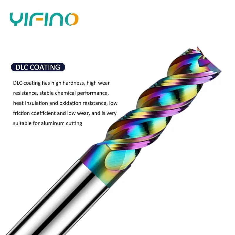 Yifino HRC60 3-Flute DLC Coating Flat End Mill Tungsten stalen carbide voor aluminiumfrezen Cutter CNC Machinery Endmills Tools Tools