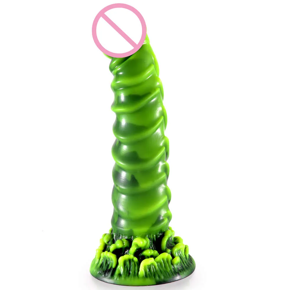 Dildo realistico per donne in silicone verde con una forte aspirazione a mani libere giocate da parte di un negozio di giocattoli sexy per adulti spot g spot