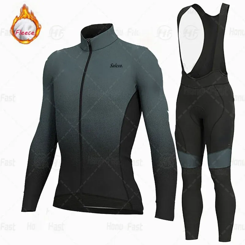 2023 Winter Cycling Jacket Bike Jersey Set Men Thermal Fleece Long Sleeve Cycling Clothing MTB sportkläder cykeltur uniform