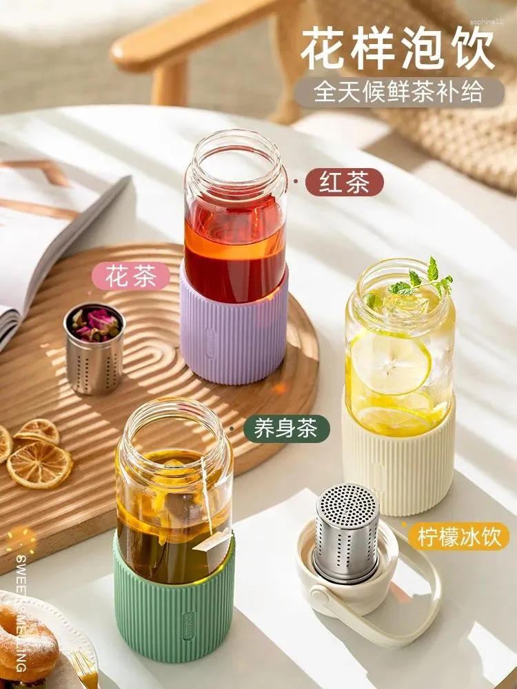 Weingläser Glas Tee Wasserflasche Reise tragbares Doppelwand High Borosilicat Infuser Becher Schicht Getränke Tasse