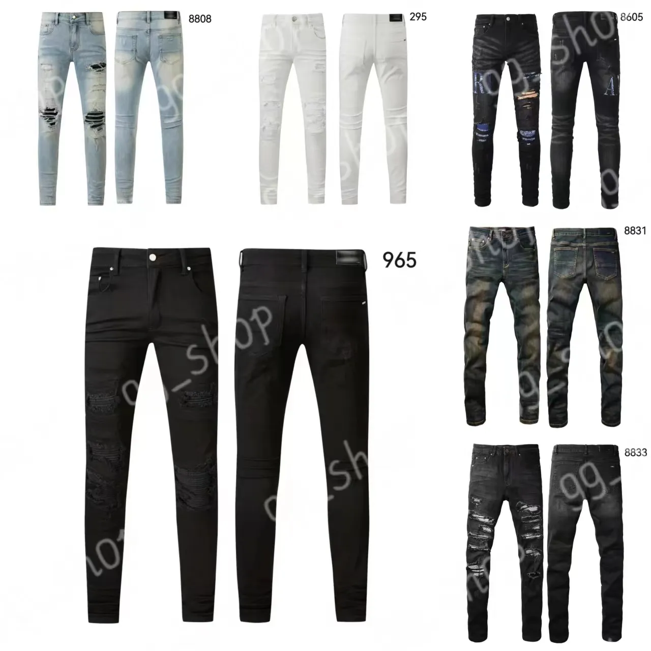 Herren Jeans Designer Jeans AM Jeans 965 Hochwertiges Modes Patchwork Ripped Leggings 28-40