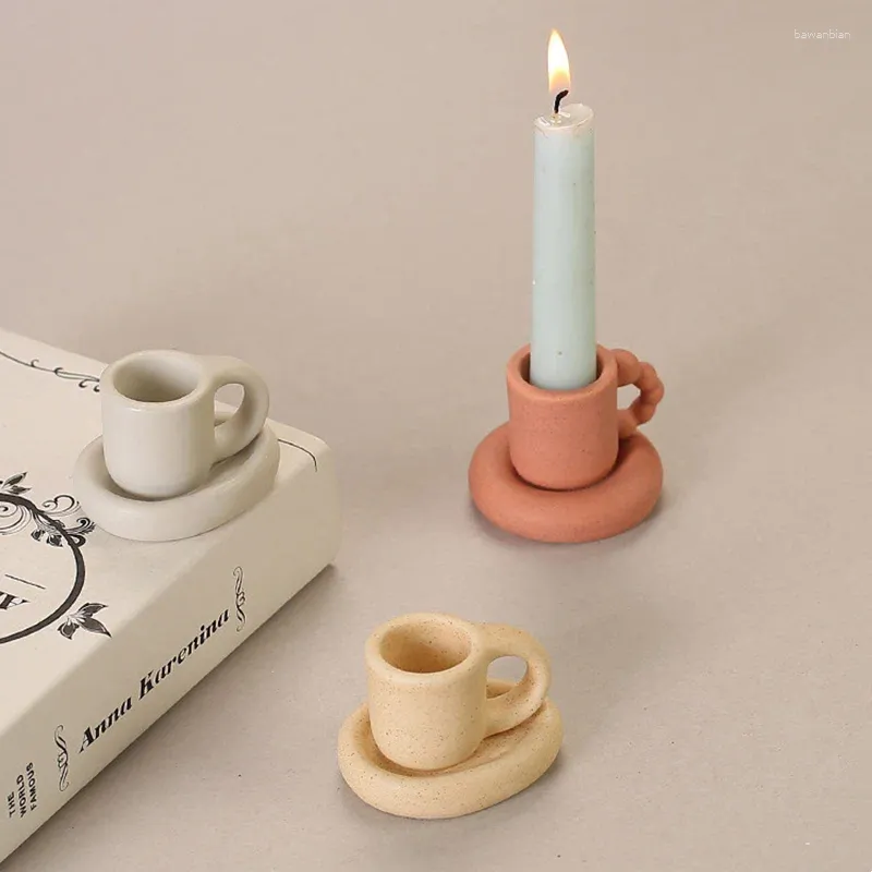 Candle Holders Tea Cup Candlestick Ceramic Holder Mini Shape Riem Handhendel Ornamenten Decoratief huisdecoratie