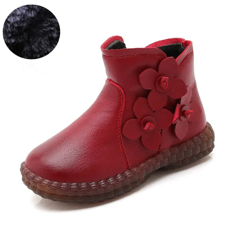 Stövlar Autumn Winter Girls Boots Children Warm Plush Winter Boots Shoes Kids Snow Boots Girls Casual Leather Shoes 4 5 6 7 8 9 1014T