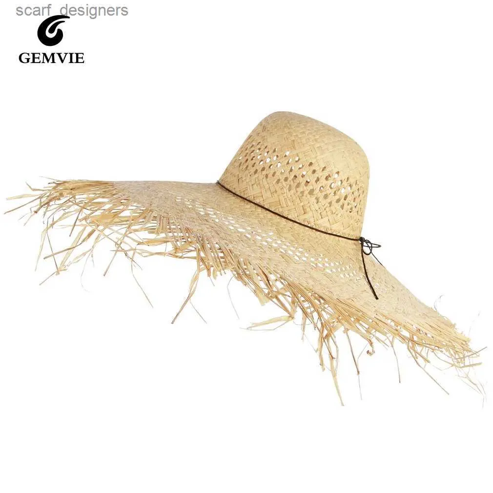 Chapéus de aba larga Chapéus de balde na moda lareira larga campos chapéu de palha para mulheres Hollow Out Ladies Beach Sun Hats Fluff Flufpy Summer Caps Sun Hats for Women Y240409