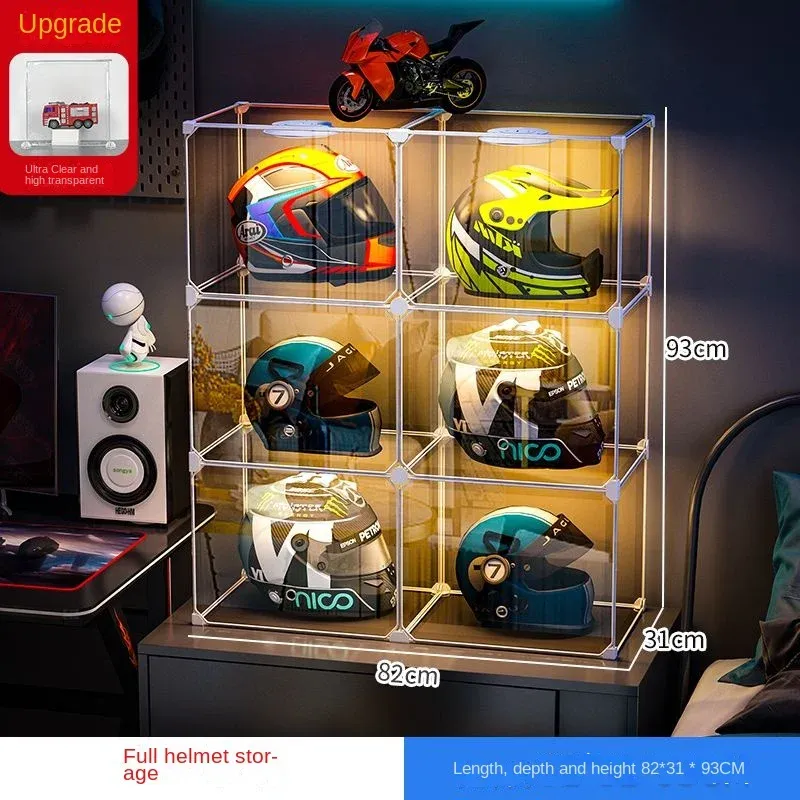 High Face Value Motorcycle Helmet Dustproof Storage Rack Hat Transparent Show Cabinet Household Clothing Floor Mounted Shelves