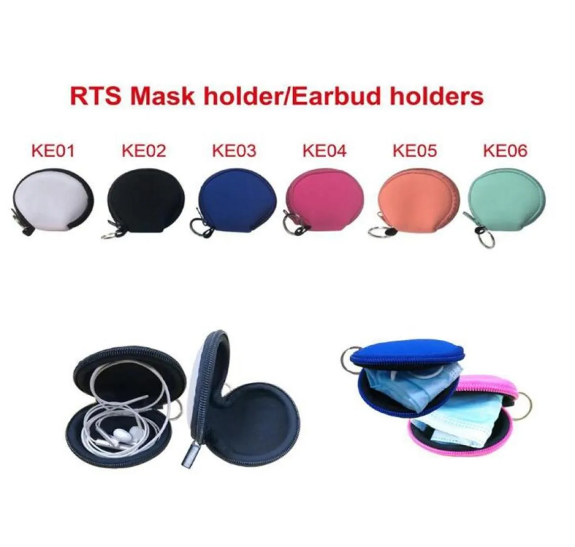 Sublimation blank Neoprene Small Coin Purse Face Mask Holder Earphone Bags Zipper printing Purse solid Zipper Coin Pouch YYA5122403226
