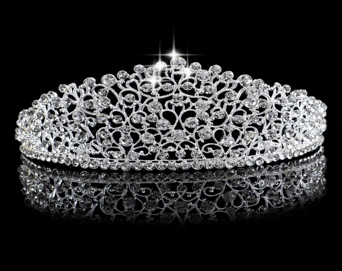 Gorgeous Sparkling Silver Big Wedding Diamante Pageant Tiaras Hairband Crystal Bridal Crowns For Brides Prom Pageant Hair Jewelry 3653512