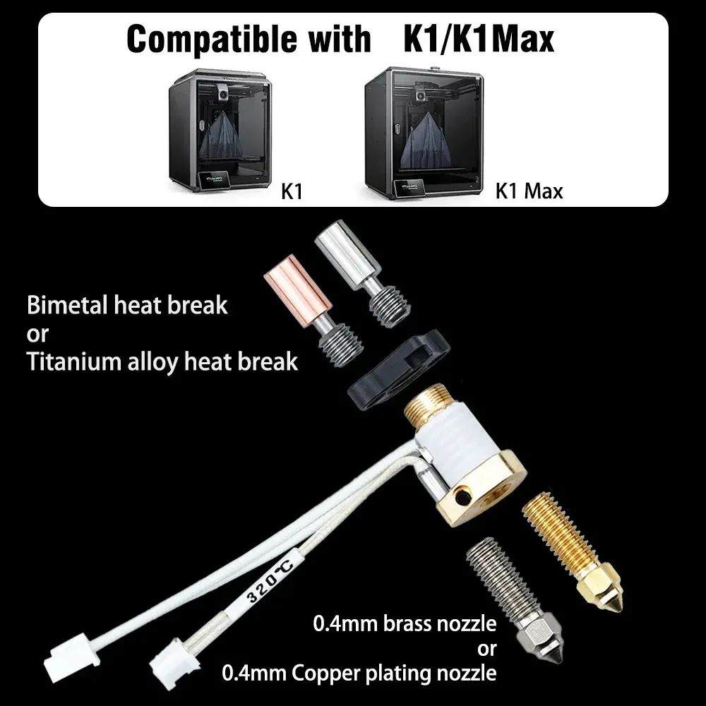 Kit Bloc Chauffant Céramique Creality K1/K1Max – Hotend Tout Métal, 300°C, Pour Impression Haut Débit