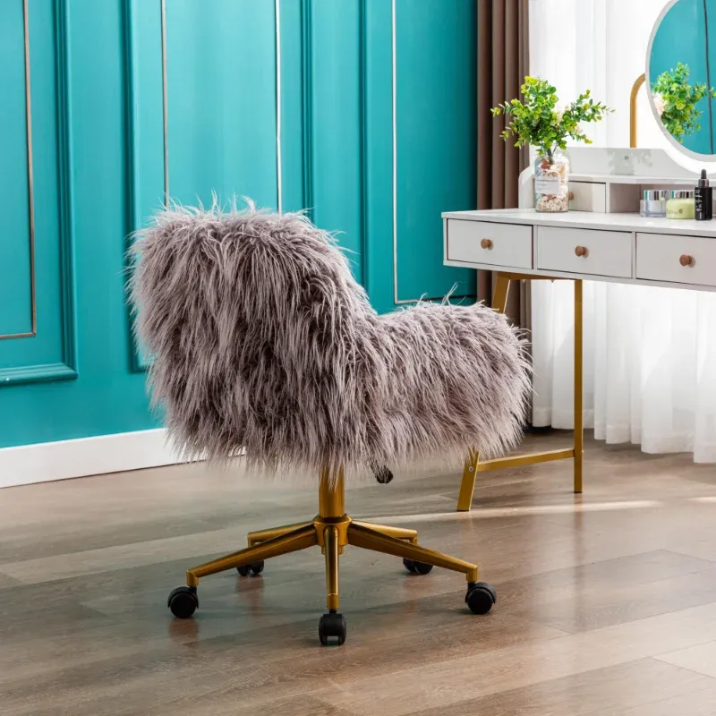 Modern ergonomisk faux kontorsstol fluffig stolstolar flickor makeup fåfänga stol design guld silla plegerbara hemmöbler