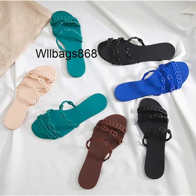 Home Oran Paris Slippers L schoenen Rubberen slippers zwembad 2024 Zomer lage hiel uit flats varkensneus ketting open teen sandalen