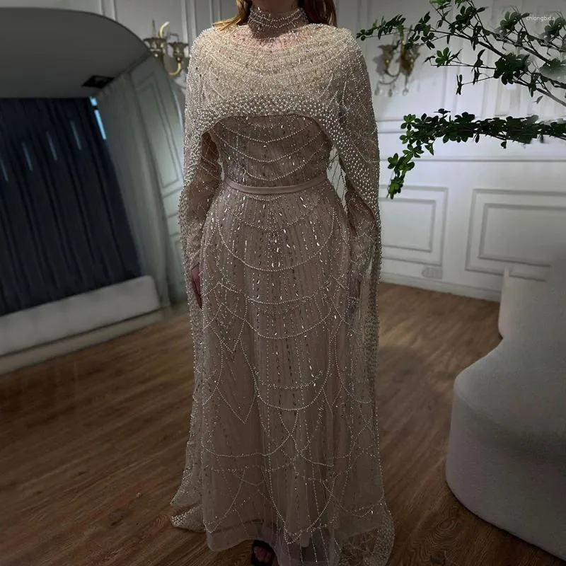 Party Dresses Serene Hill Hijab Muslin Nude A Line Long Cape Luxury Dubai Evening Gowns 2024 For Women Wedding LA72032B