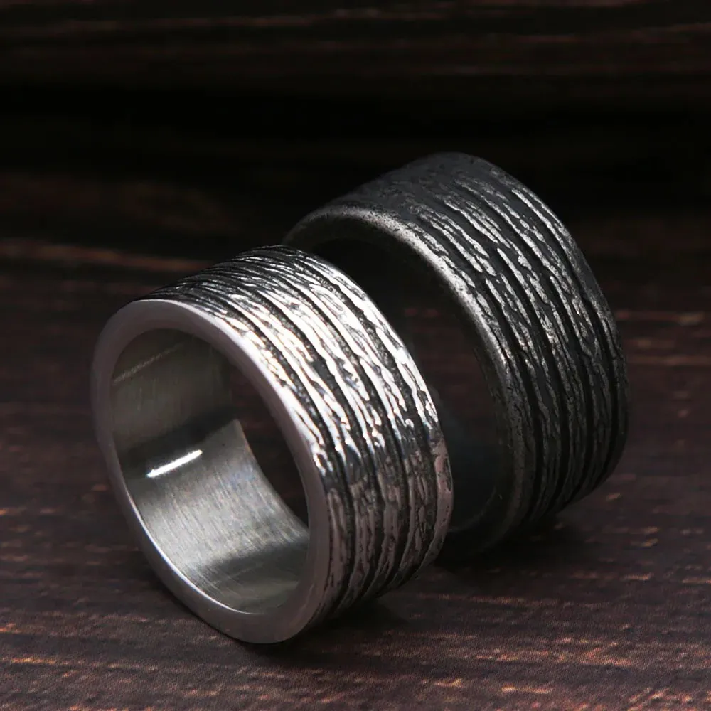 Couleur noire / argent vintage 14k Anneau rayé en or pour hommes Femmes Personnalité Fashion Punk Men Rings Bijoux Cadeau