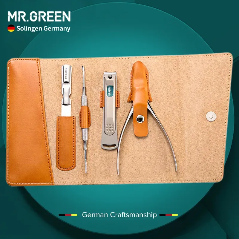 Klänningar Mr.Green Portable Manicure Set rostfritt stål Pedicure Kit Nail Clippers File Eyebrow Piniezers Tool Travel Grooming Case Set