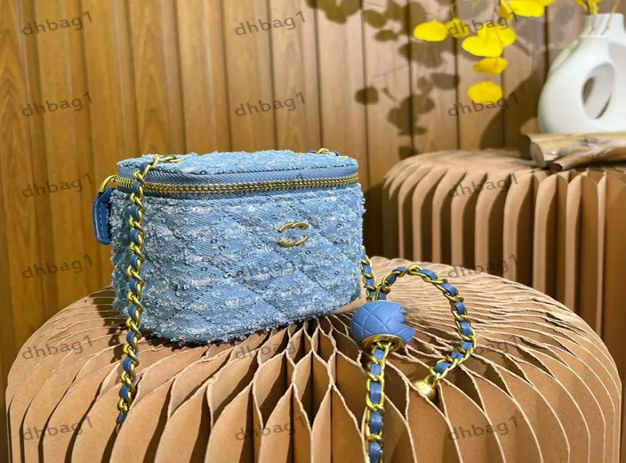 Sac de maquillage pour femmes classiques mini sac d'épalage denim paillettes camellia sac petite boule d'or