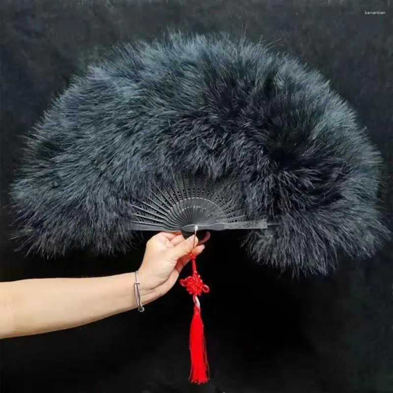 Decorative Figurines Handheld Feather Fan Luxurious Champagne With Tassels Pendant Headband Elegant Burlesque Marabou For Clothing