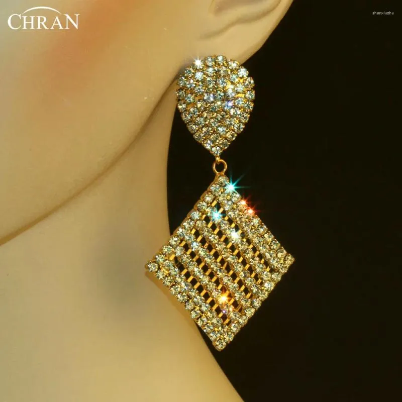 Boucles d'oreilles en peluche chran gold couleur carrée en strass de strass pour femmes promotion des bijoux nuptiaux