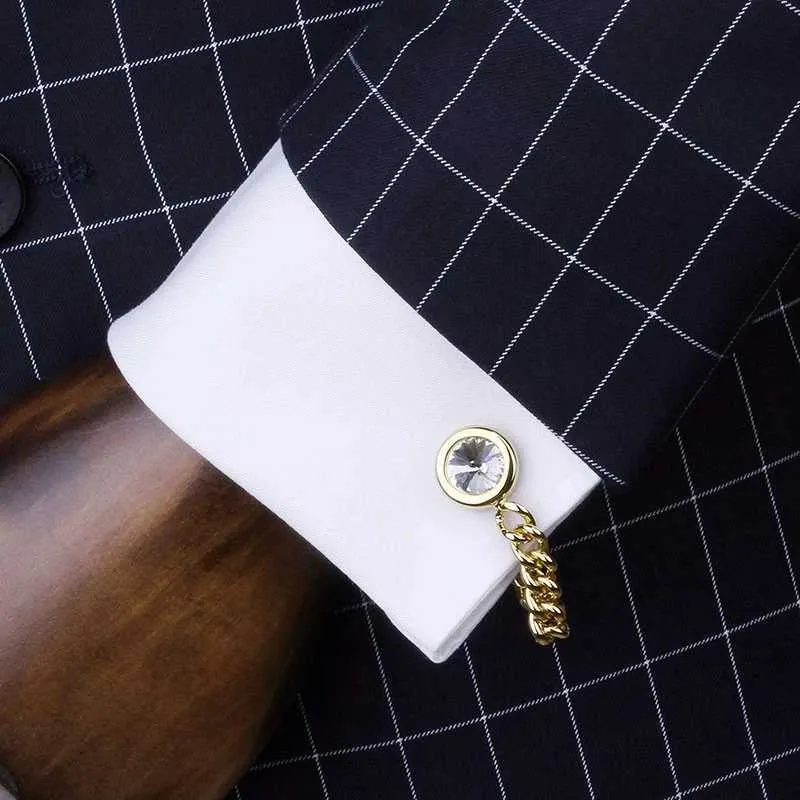Men's Crystal Brass Chain Cufflinks - Luxury Wedding Cufflinks with ...