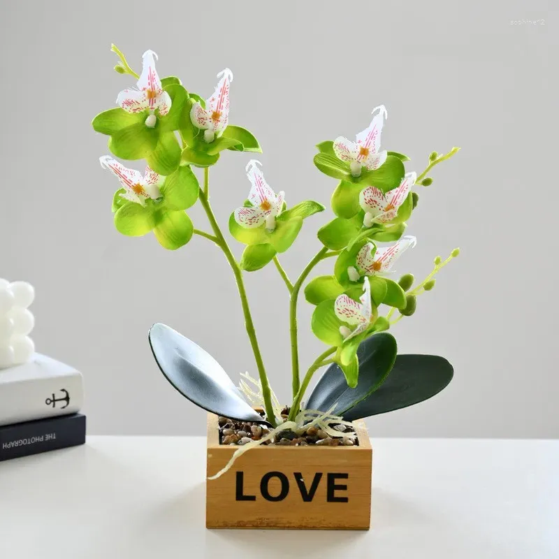 Dekoratif Çiçekler Simüle Çiçek Kutusu Üç Çiçekli Kelebek Orkide Bonsai İç Dekorasyon Süsleri saksı bitki