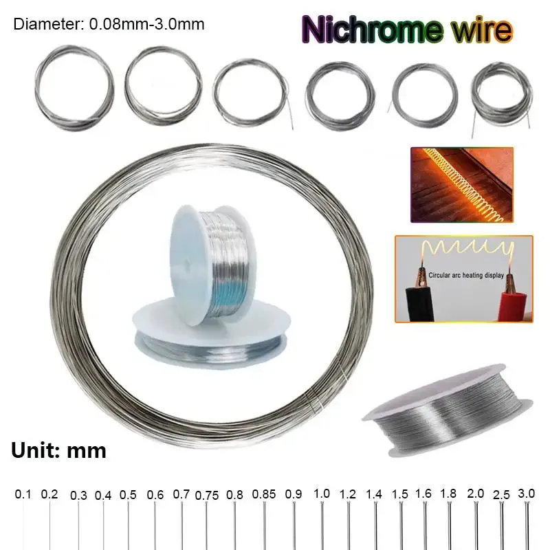 Średnica 0,08 mm-3,0 mm Wysoka temperatura drutu Nichroma odporna na przewód odporny na przewód rzemieślniczy ogólnego przeznaczenia (długość 1-50 metrów)
