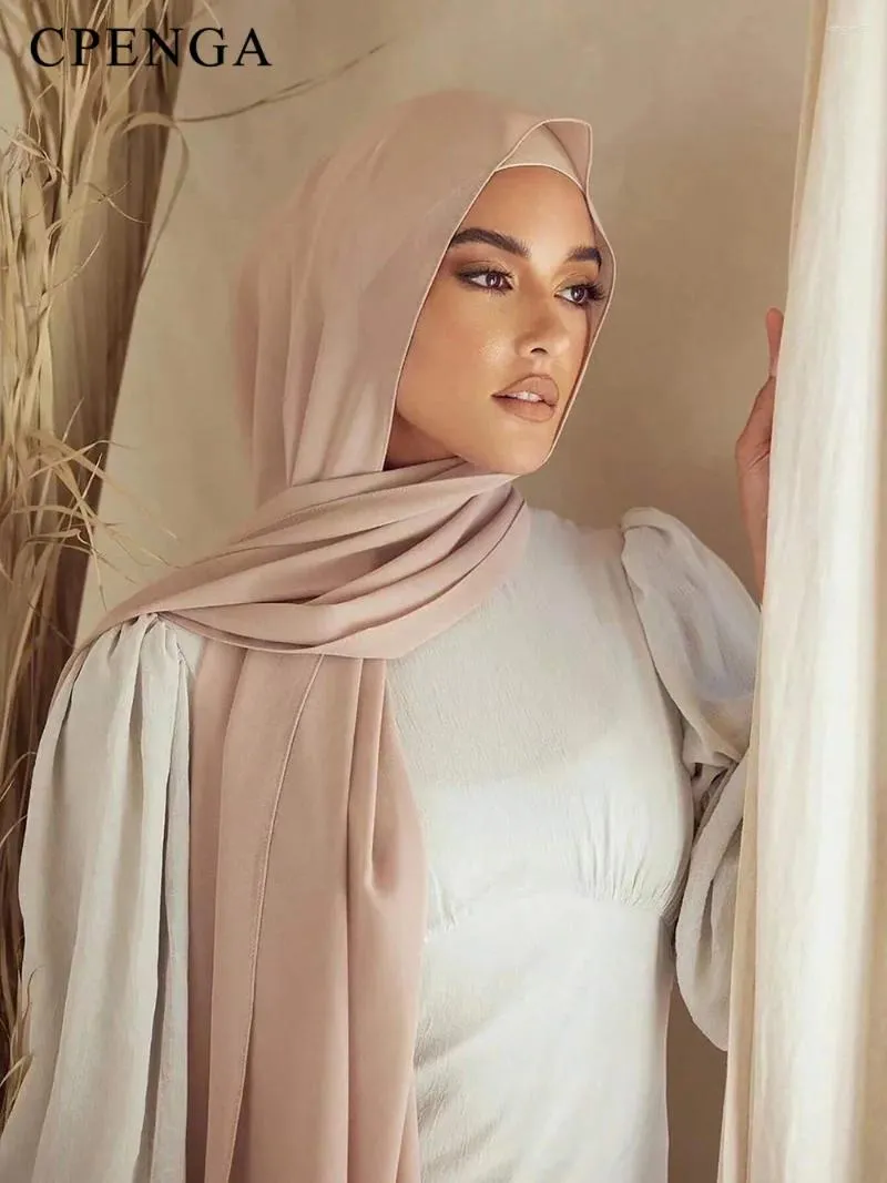 Ethnic Clothing Solid Color Chiffon Scarf For Muslim Women Eid Ramadan Hijab Long Women's Headscarf Head Wrap Islam Plain Hijabs