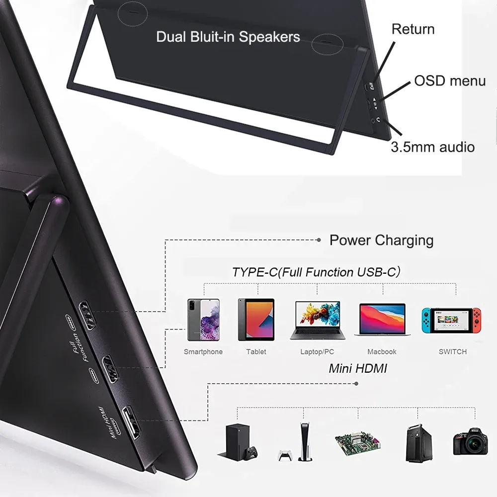 15.6 Inch IPS Portable Monitor 1920 x 1080 Touch Screen LCD Gaming HDMI USB C Display For PC Laptop Switch X-BOX PS4 Phone