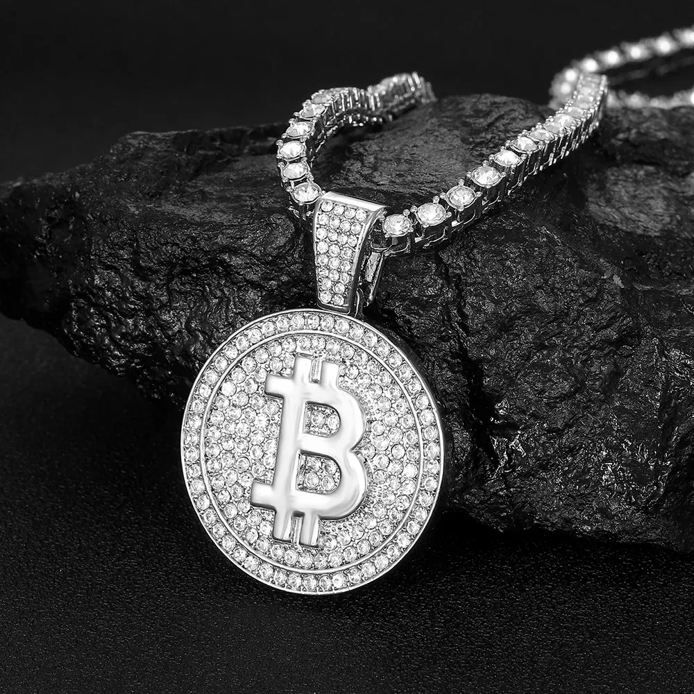 Bitcoin Iced Out Pendant Full Rhinestone 4mm Tennis Chain Necklace Choker  for Men and Women from Dhgate Chains - price 29.01