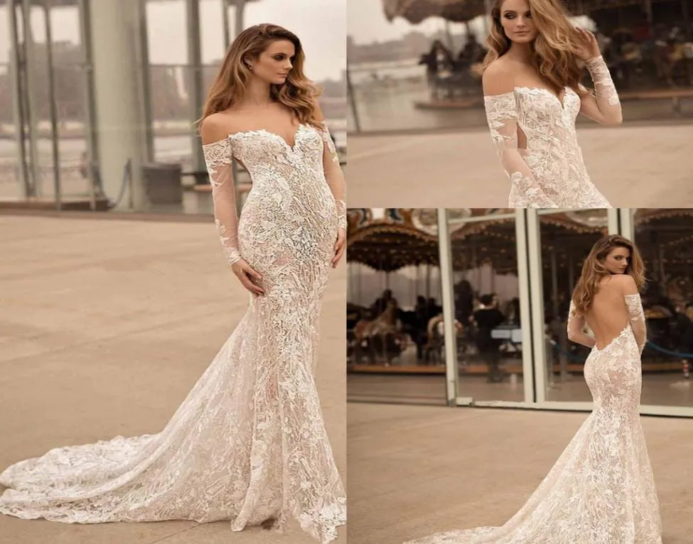 Manches longues hors de l'épaule Robes de mariée Berta Bridal Sweetheart Colding Elegant Sexy Open Low Back lce Applique Wedding GOW2023018