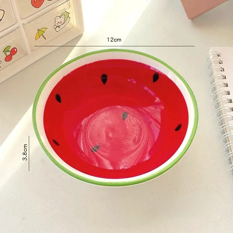 Cartoon Porcelain Watermelon Strawberry Design Rice Bowl Soup Spoon Kitchen Tableware Cutlery Set Dinner Accessories2. Rice Bowl Soup Spoon