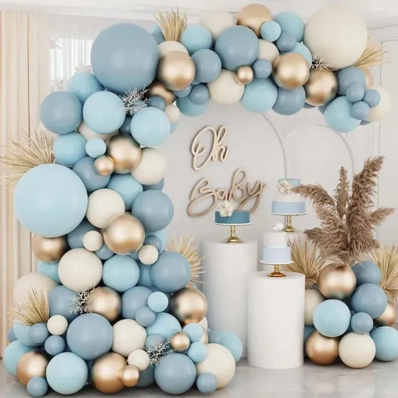 Party Decoration Dusty Baby Blue Ballongs Balloon Arch Garland Kit Sand White Metallic Gold Slate Dime For Wedding