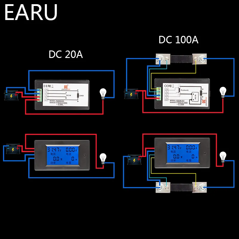 20A 100A AC 80-260V DC 6.5-100VデジタルLEDディスプレイ電圧計量計ワットメーター電源エネルギーメーター12V 24V 110V 220Vボルトテスター