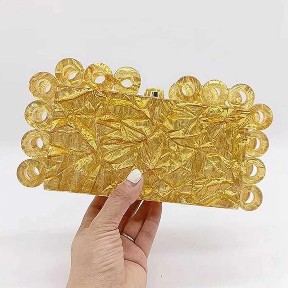 French Acrylic Marble Gold Foil Small Square Bag Banquet Ring Clip Box Bag Chain Carrying Crossbody Bag 240409