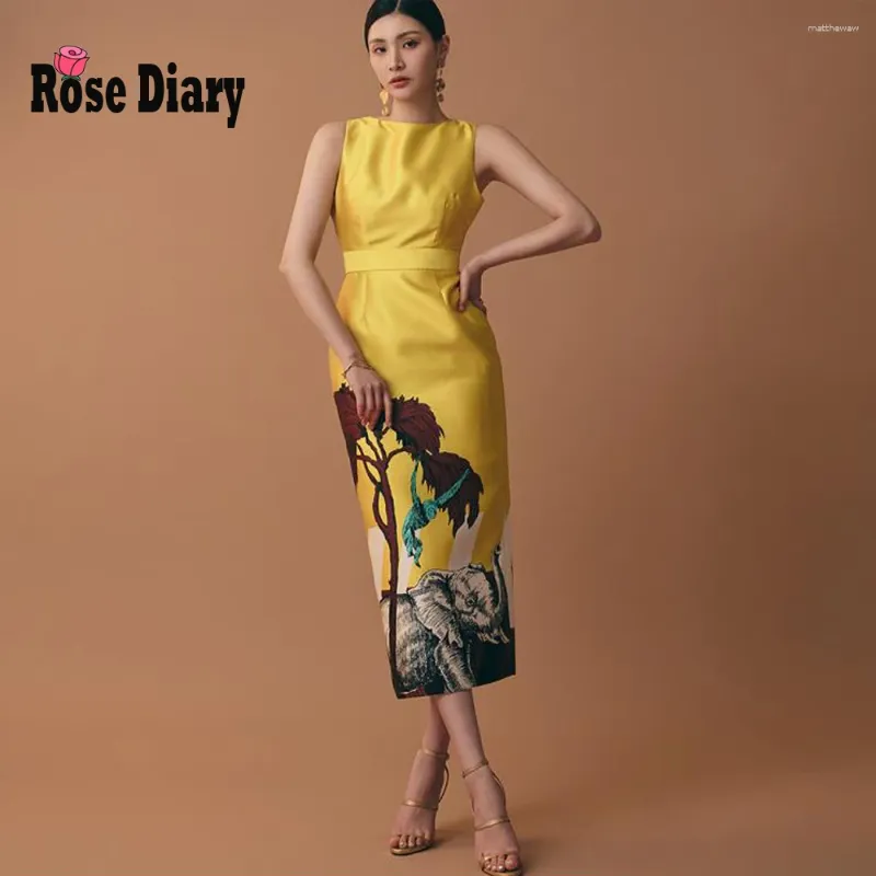Sukienki swobodne Rosediary Designer Drukowanie krajobrazu Prosty midi długi imprez