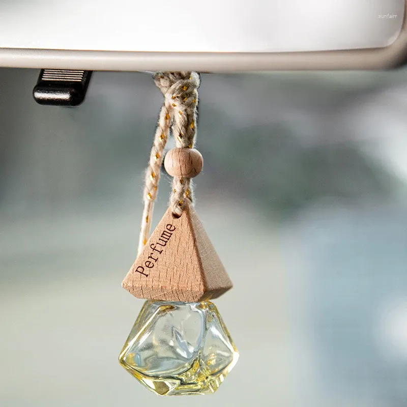 Storage Bottles 8Styles Hanging Mini Frosted Glass Auto Perfume With Wood Lid Empty Essential Oil Container Air Fragrance Pendant