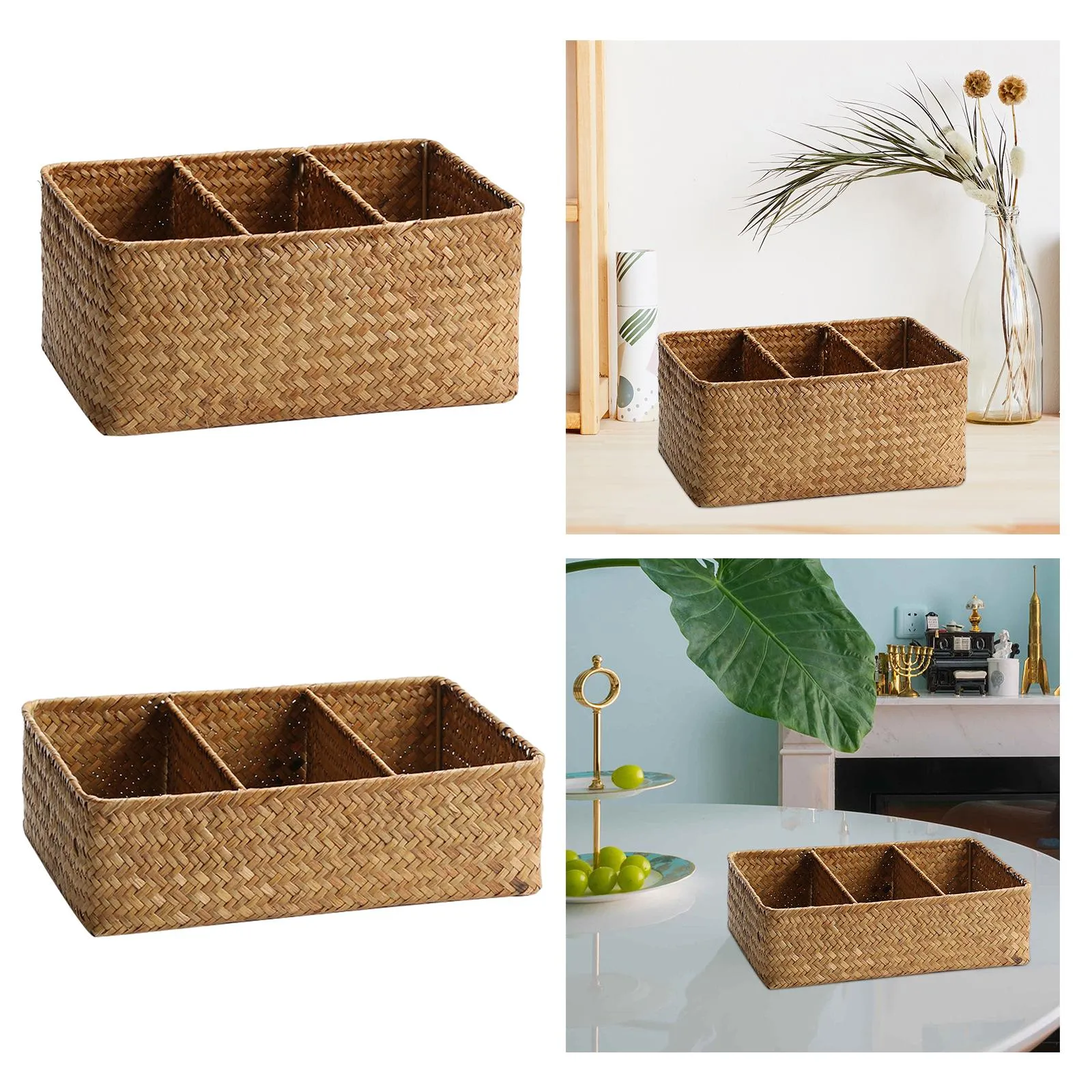 Wicker Storage Basket Picnic Basket Straw Rattan Basket Desk Organizer for Farmhouse Bedroom Countertop Living Room