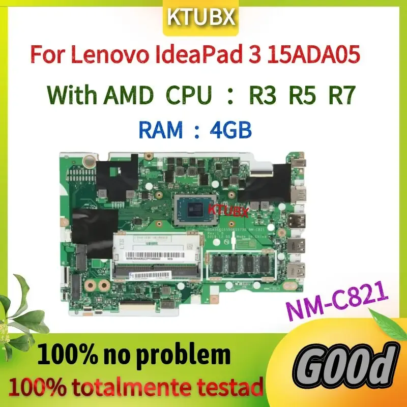 Scheda madre NMC821.Por Lenovo IdeaPad 3 15ada05/ IdeaPad 315ARE05/ 314ARE05 Laptop Motherboard. Con R3 R5 R7 AMD CPU.4 GB RAM