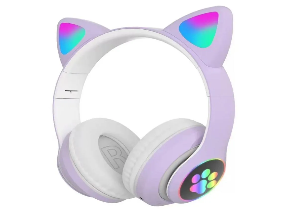 Fones de ouvido de fones de ouvido Bluetooth brilhantes pata de catear led meninas presentes infantil pc jogador auriculares fone de ouvido headset8432461