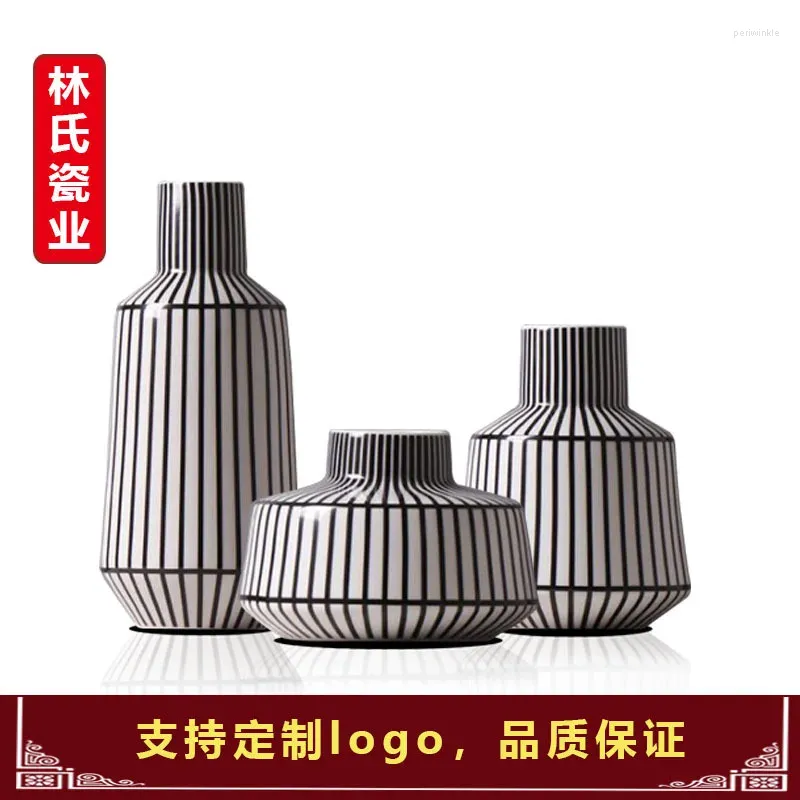 Vasen Nordic Striped Decorative Vase Flower Arrangement Hydroponics Ware Kreative und einfache Dekoration