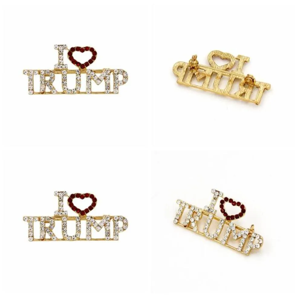 새로운 디자인 모조 다이아몬드 브로치 I Love Trump Brooch Letter Glitter Brooch 휴대용 가슴 핀 파티 선호 5783489