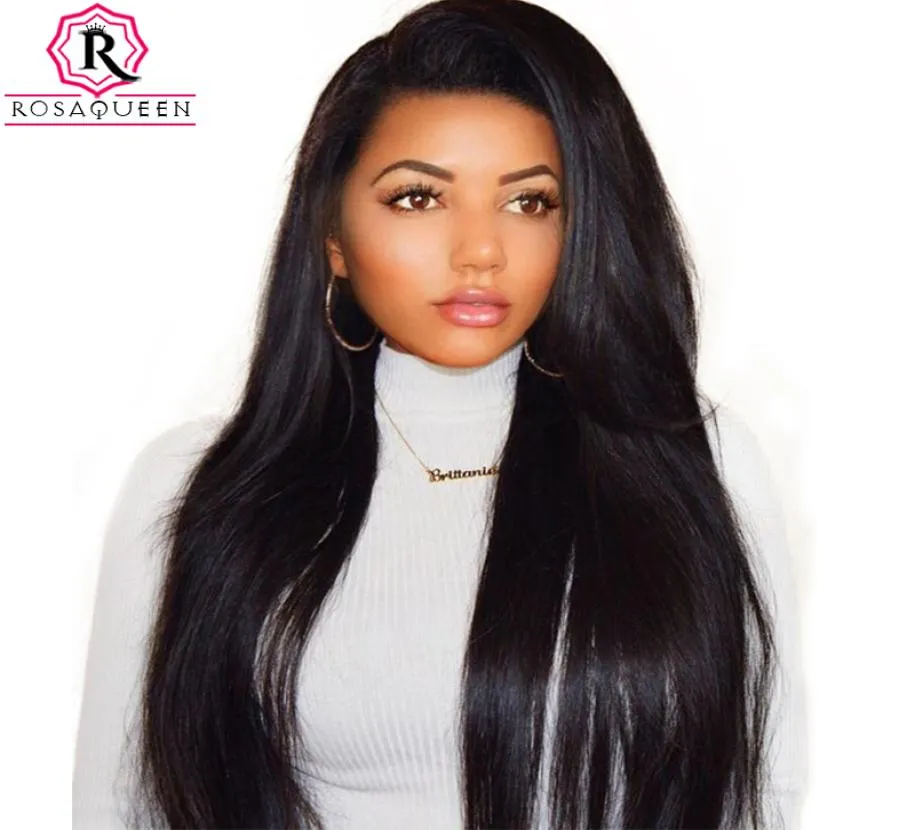 250 Density Lace Front Human Hair Wigs For Black Women Straight Pre Plucked Brazilian Lace Wig Full Ends Rosa Queen Remy8763010