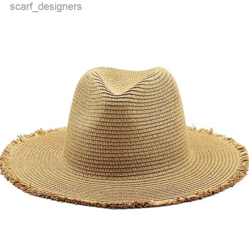 Brede rand hoeden emmer hoeden klassieke massief kwastje natuurlijke panama zacht gevormde stro hoed zomer vrouwen/mannen wijd riem strand zon cap bescherming bescherming fedora hoed y240409