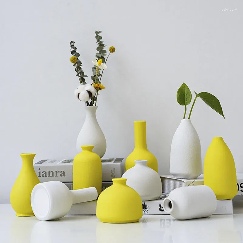 Vases nordiques minimalistes en céramique Vase European Home Decor Sèche fleur créative salon El Décoration Ornements de bureau