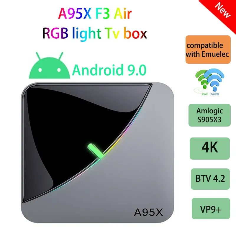 ボックスA95X F3エアテレビボックスアンドロイド2022スマートホームAmlogic S905x3 2G 16G 4G 32G 64G 4K Android 9.0 2.4G 5GデュアルバンドWiFiセットトップボックス