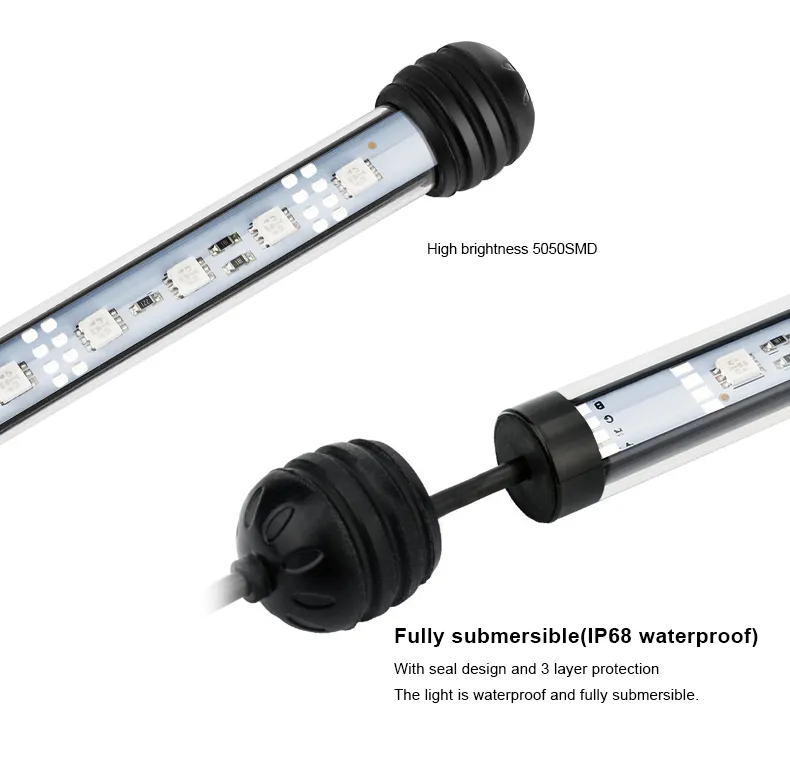 RGB LED Aquarium Light Bar IP68 Waterproof Submersible Fish Tank Light ...