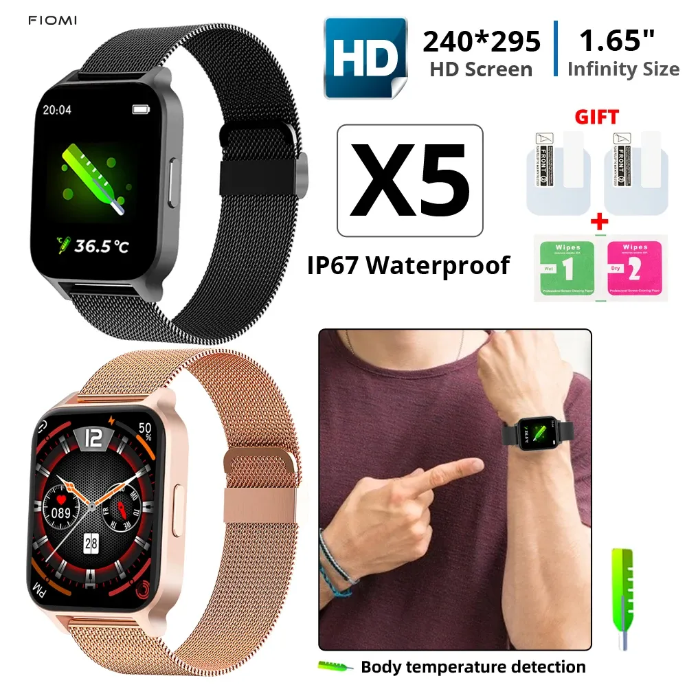Armbänder x5 Frauen Smart Watch Fitness Tracker Thermometer Smart Clock Herzfrequenz Aktivität Wasserdichte Männer Smart Armband für iPhone Telefon