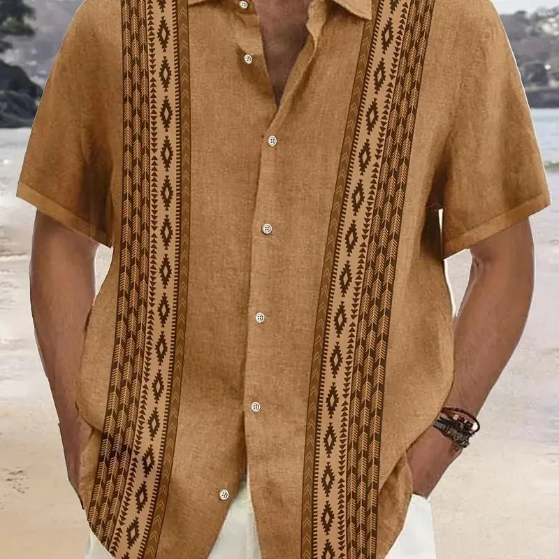 Men's Casual Shirts Plus Size Vintage Geometric Ethnic Pattern Button Down Lapel Hawaiian Summer Clothings For Party Holiday