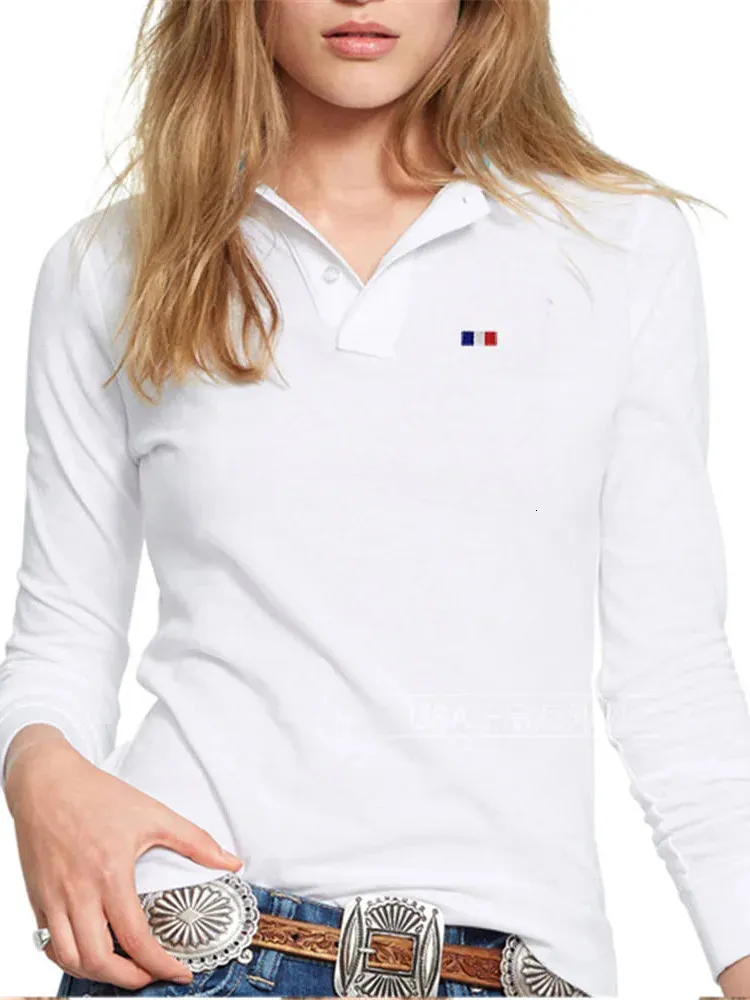 Alta qualidade Autumn Ladies Longsleeeved Polo Shirt Cotton Casual Women Golf Slim Sports Sports Feminino Tomar Tops 240409