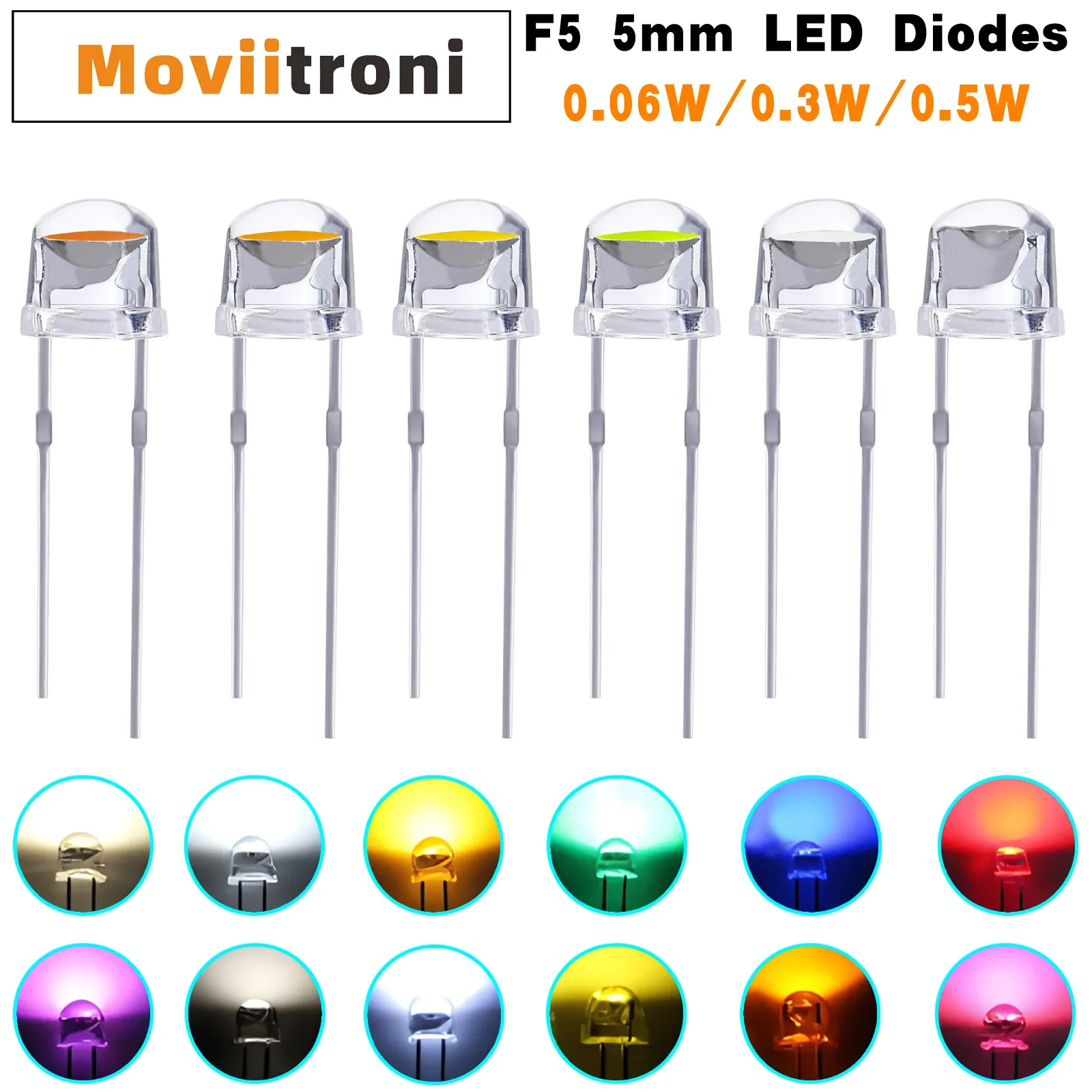 5mm LED Diode 0.06W/0.3W/0.5W Colorful Hat Light Emitting Diode White ...