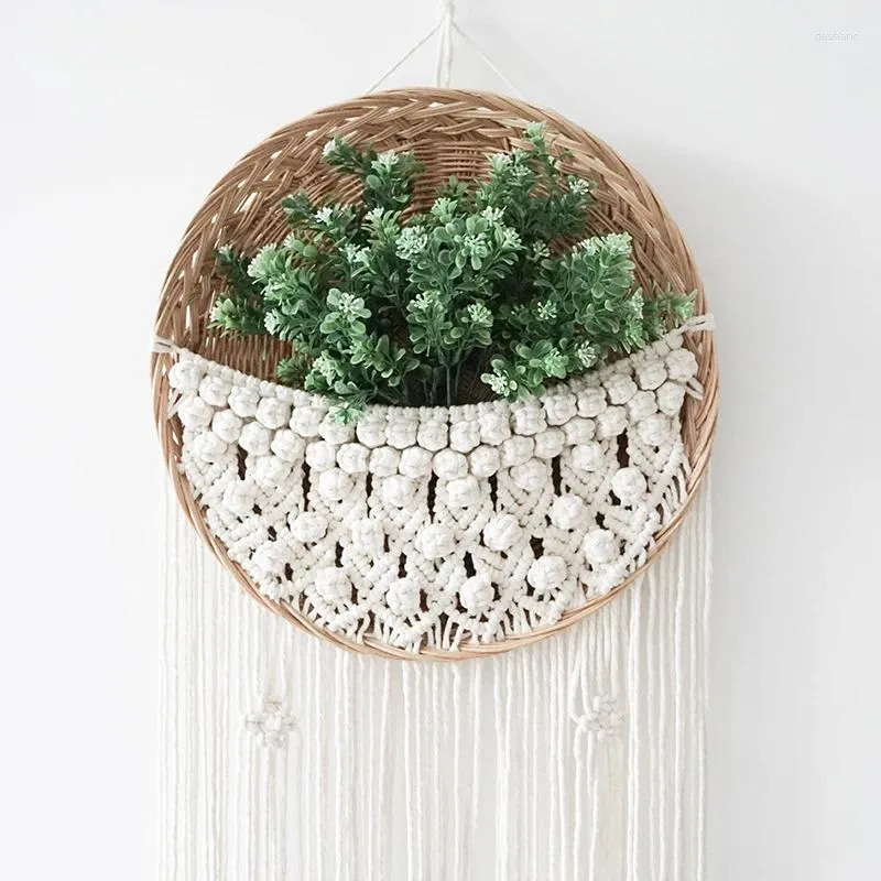 Arazzi Nordic Ins Wall Macrame Arazzo cesto a fiore asciutto sospeso a mano può appendere la decorazione bohémien rattan