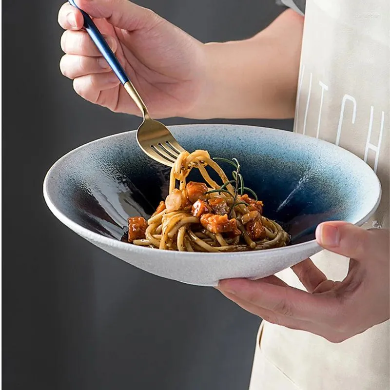 Schalen Japaner Retro -Keramik Ramen Salat Schüssel 8 Zoll moderner Haushalt großer Suppe Küche Hauptgericht Obst Dessertplatte Tisch Geschirr
